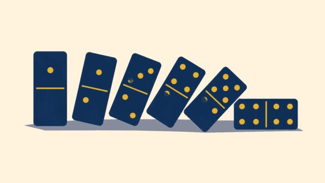 Domino odağındaki sade sahnenin temsili düz renkli illüstrasyonu.