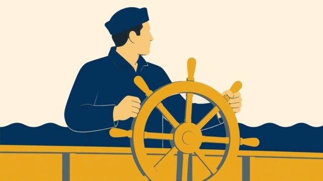 Gemici odağındaki sade sahnenin temsili düz renkli illüstrasyonu.