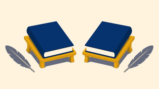 Kiramen katibin odağındaki sade sahnenin temsili düz renkli illüstrasyonu.