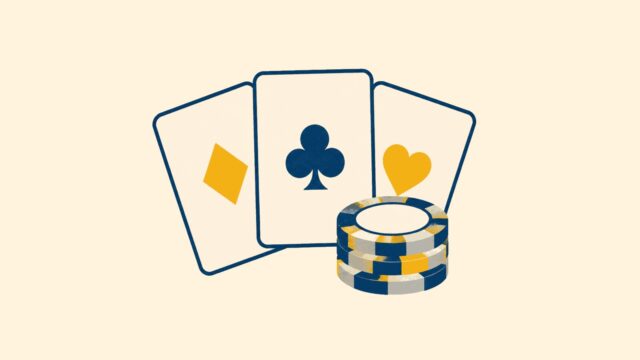 Poker odağındaki sade sahnenin temsili düz renkli illüstrasyonu.
