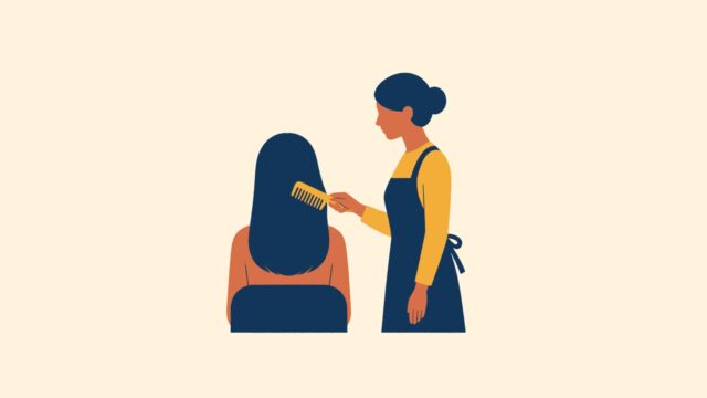 Saç tarayıcısı konusunu grafik olmayan biçimde gösteren sade gövde siluetinin temsili düz renkli illüstrasyonu.