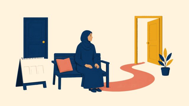 İddet beklemek eylemini gösteren anonim kişinin temsili düz renkli illüstrasyonu.