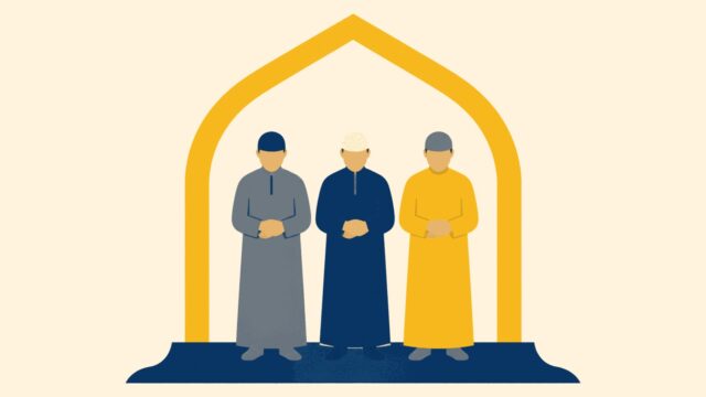 Cuma odağındaki sade sahnenin temsili düz renkli illüstrasyonu.